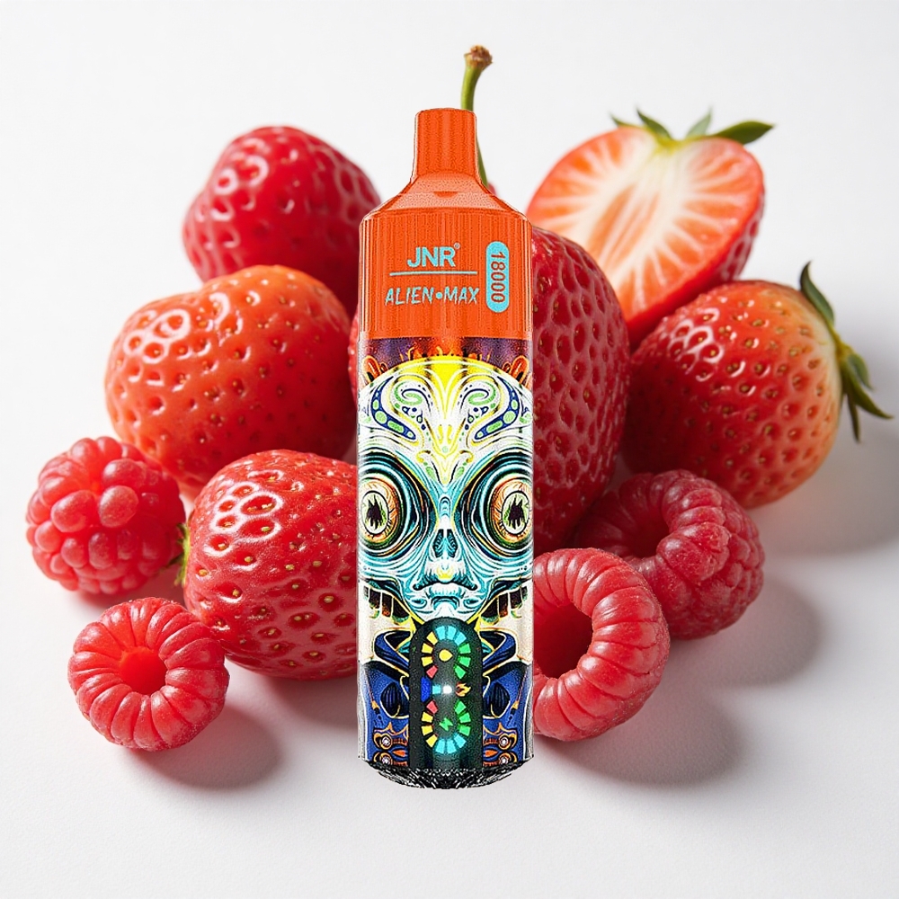 JNR Alien Max 18000 نفثةفراولة توت كرز شاشة LED ذكية وشاحن النوع-C