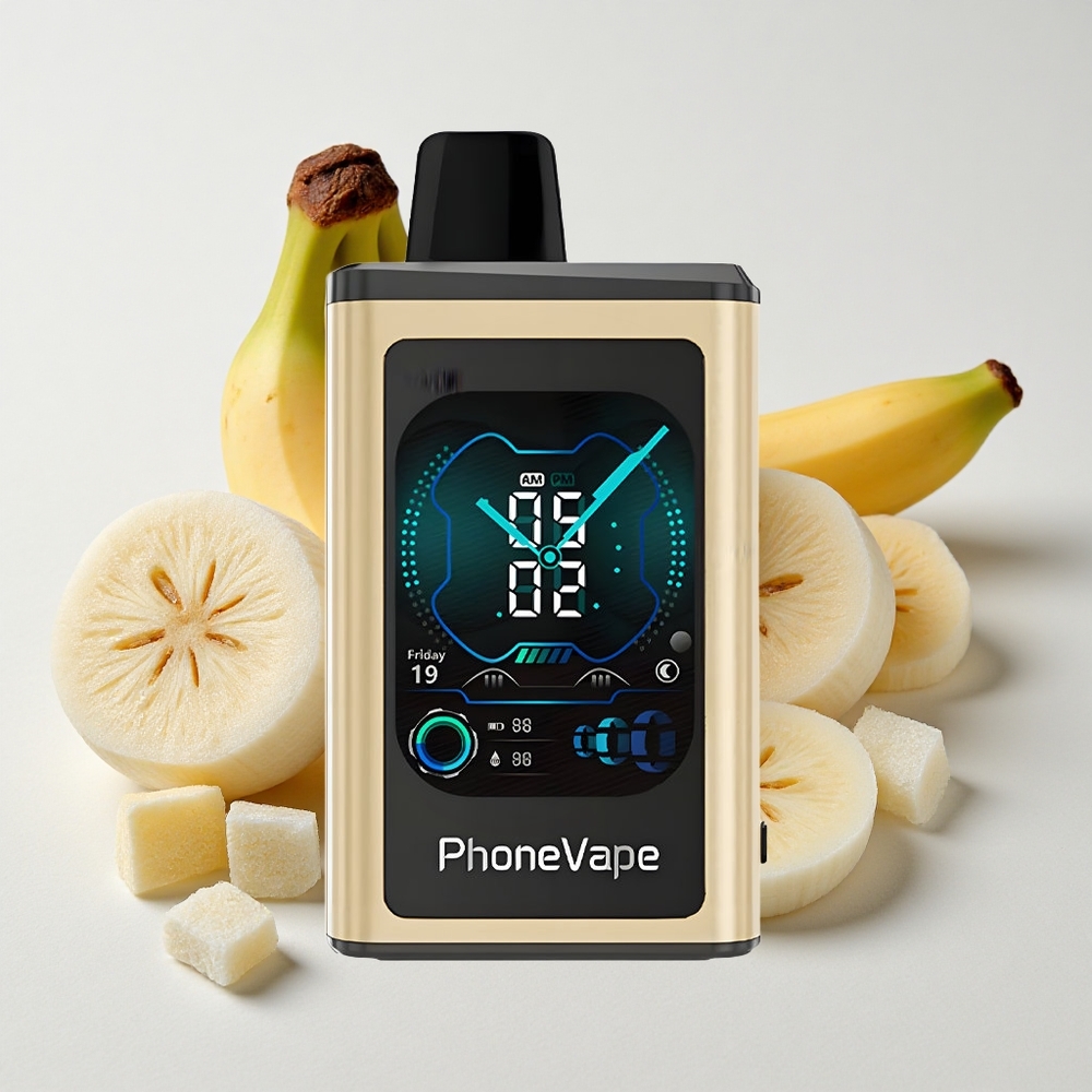 JNR PhoneVape 30000 نفخة بخار قابل للتخلص بنكهة الموز الجليدي مع بطارية سعة البطارية 850 مللي أمبير وشاشة كاملة
