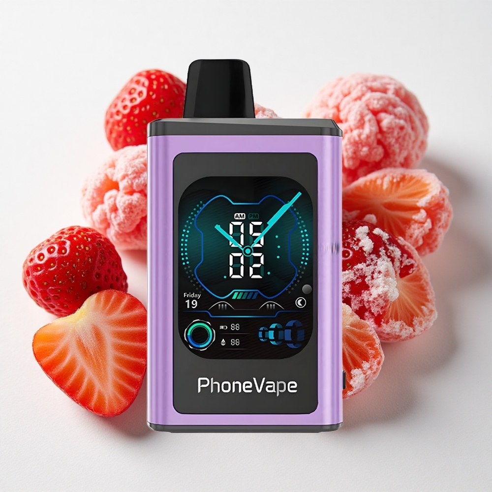 JNR PhoneVape 30000 نفخة تبغ إلكتروني فراولة مثلج بطارية سعة البطارية 850 مللي أمبير شاشة كاملة