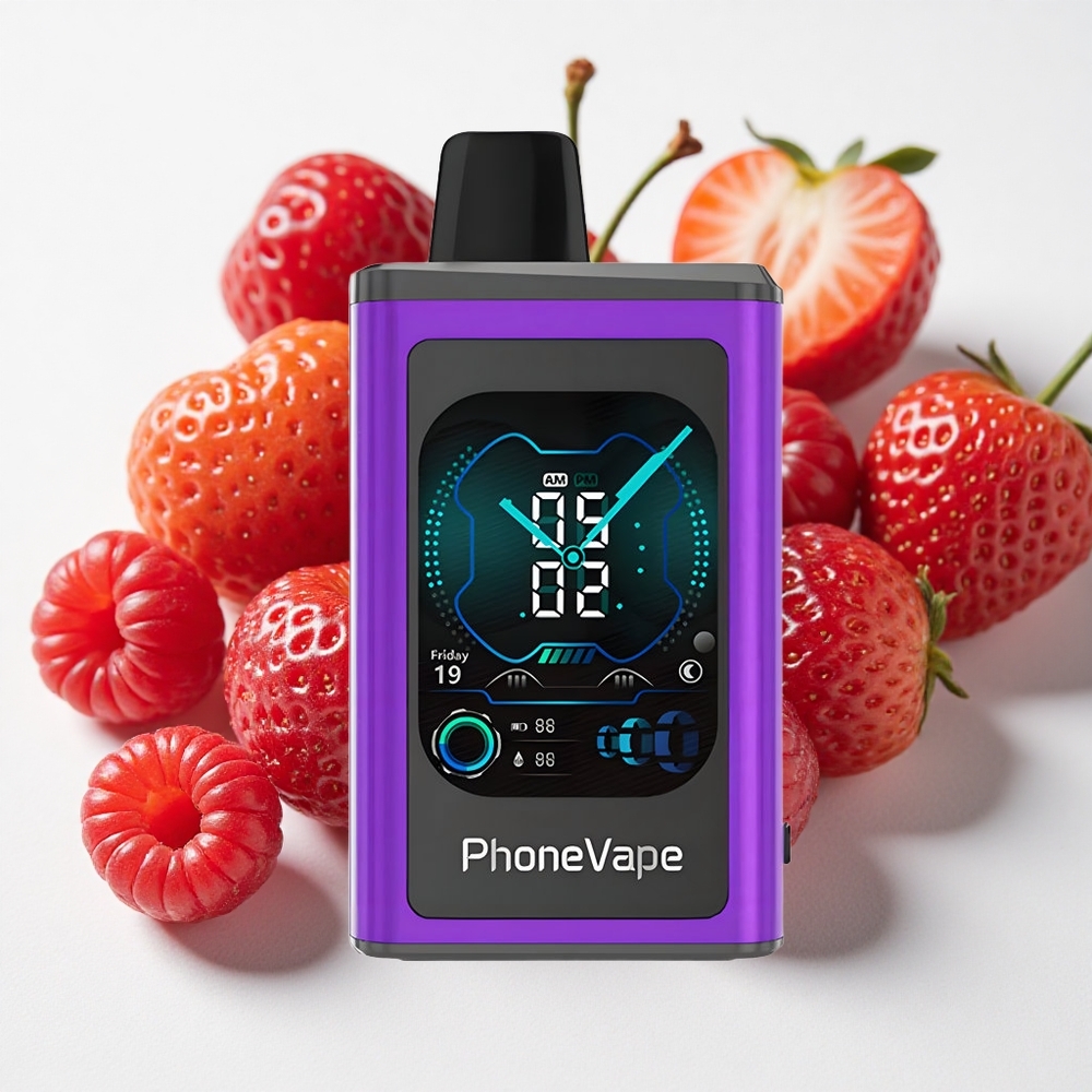 JNR PhoneVape 30000 نفخة تبخير قابل للتخلص منه كرز فراولة توت أحمر شاشة كاملة شحن النوع-C