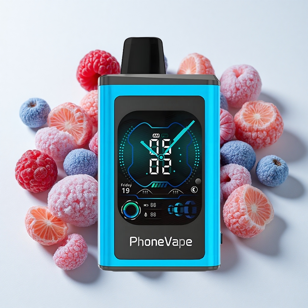 JNR PhoneVape 30000 نفخة تبغ إلكتروني أزرق توت الثلج شاشة كاملة + تحكم بالتطبيق