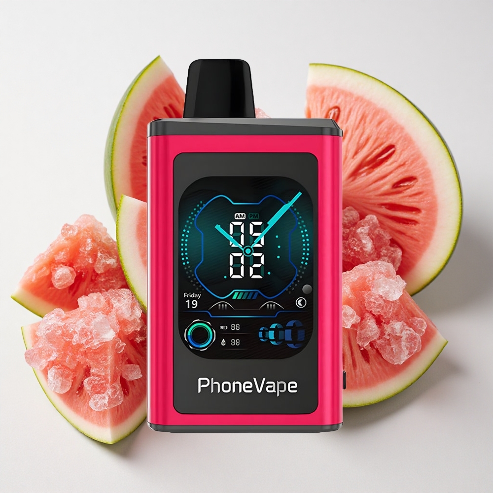 JNR PhoneVape 30000 نَفخة تبخير قابل لإعادة الشحن بنكهة البطيخ المثلج مع شاشة كاملة وضبط تدفق الهواء
