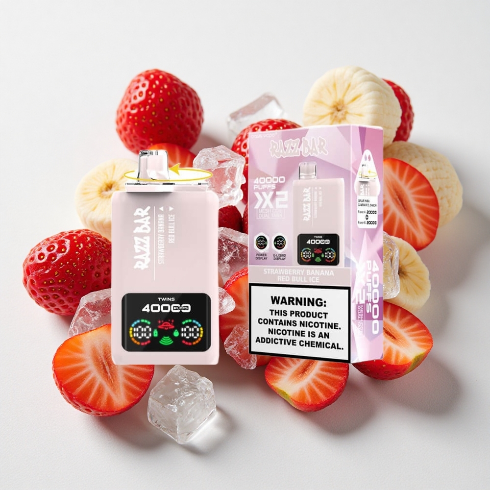Razz Bar 40000 نفخة نكهة فراولة موز وريد بول آيس شاشة عرض طاقة 1.0Ω 2 ملف شبكي