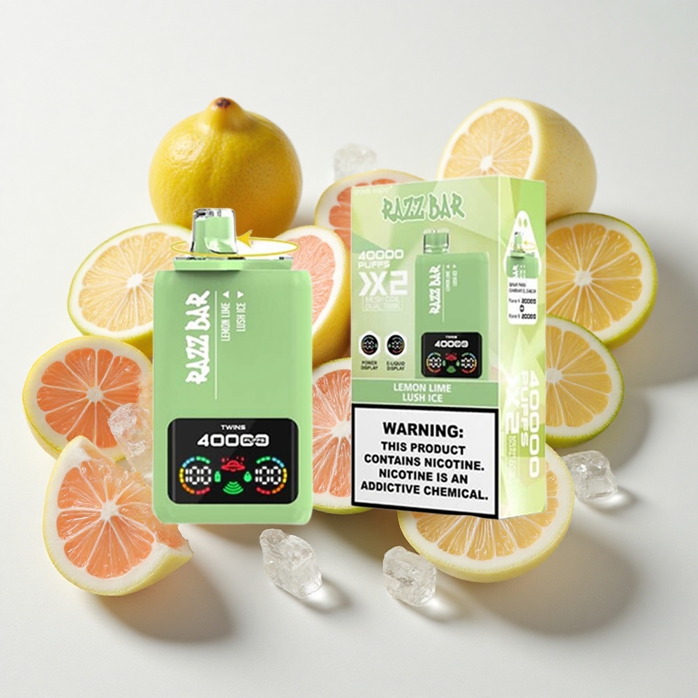 Razz Bar 40000 نَفخة نكهة ليمون-لايم_لوش آيس شاشة عرض طاقة ملف شبكي مزدوج 1.0Ω