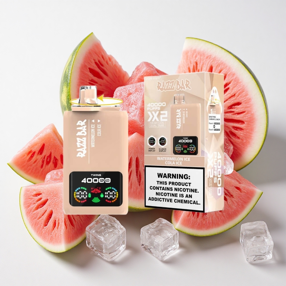 Razz Bar 40000 نفثةDisposable Vape بطيخ مثلج_كولا مثلج شاشة عرض قوة 650 مللي أمبير