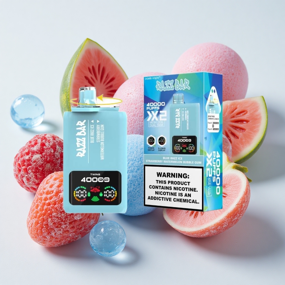 Razz Bar 40000 نفخة نكهات التوت الأزرق الجليدي-فراولة-بطيخ-علكة شاشة عرض طاقة