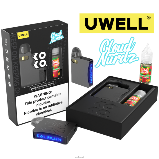 UWELL CALIBURN AK3 كيت + بودات ايه 3 اس 0.8 اوم (x2) + بابا دادى 10 مل املاح 50 ملجم | UWELL Disposable Vape CRL: رمادي/FLV: البطيخ الحامض والفراولة 50 ملغ T28B8240