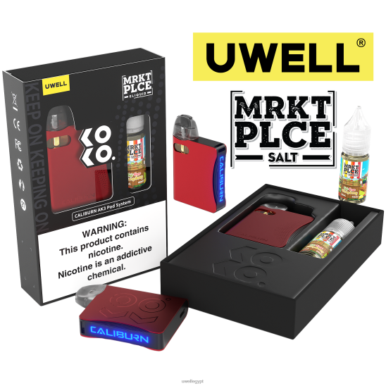 UWELL CALIBURN AK3 كيت + بودات ايه 3 اس 0.8 اوم (x2) + بابا دادى 10 مل املاح 50 ملجم | UWELL Vape سعر CRL: أحمر/FLV: فوجي كمثرى مانجوبيري T28B8245