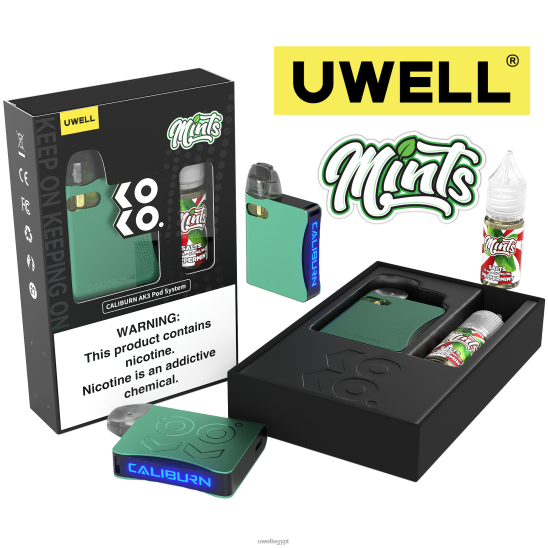 UWELL CALIBURN AK3 كيت + بودات ايه 3 اس 0.8 اوم (x2) + بابا دادى 10 مل املاح 50 ملجم | UWELL Vape Egypt CRL: سماوي/FLV: نعناع 50 ملغ T28B8242