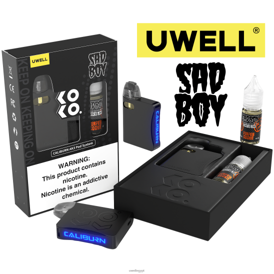 UWELL CALIBURN AK3 كيت + بودات ايه 3 اس 0.8 اوم (x2) + بابا دادى 10 مل املاح 50 ملجم | UWELL Vape Flavors CRL: أسود/FLV: كوكي اليقطين 50 ملغ T28B8239