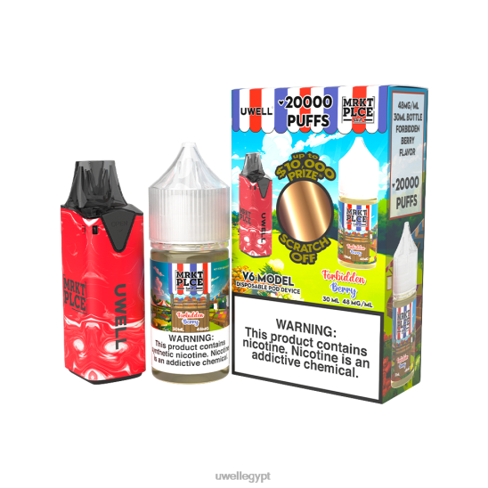 UWELL V6 جهاز استعمال مرة واحدة + عصير بابا 30 مل - باقة كولاب | سيجارة UWELL CLR: أحمر/FLV: التوت المحظور 48 ملغ T28B8208