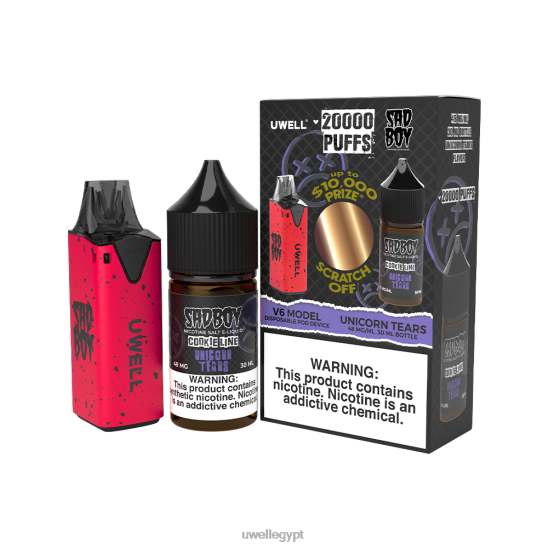 UWELL V6 جهاز استعمال مرة واحدة + عصير بابا 30 مل - باقة كولاب | UWELL سعر CLR: أحمر/FLV: دموع يونيكورن 48 ملغ T28B8214