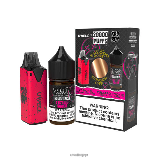 UWELL V6 جهاز استعمال مرة واحدة + عصير بابا 30 مل - باقة كولاب | UWELL Cairo CLR: أحمر/FLV: كوكي الكسترد 48 ملغ T28B8213