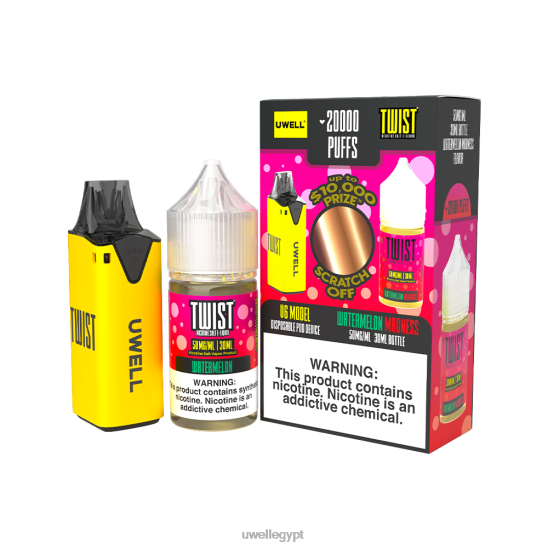 UWELL V6 جهاز استعمال مرة واحدة + عصير بابا 30 مل - باقة كولاب | UWELL Disposable Vape CLR: أصفر/FLV: جنون البطيخ 50 ملغ T28B8220