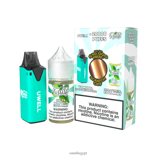 UWELL V6 جهاز استعمال مرة واحدة + عصير بابا 30 مل - باقة كولاب | UWELL Disposable Vape clr: سماوي/flv: نعناع بارد 50 ملغ T28B8210