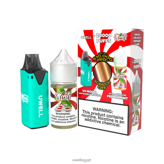 UWELL V6 جهاز استعمال مرة واحدة + عصير بابا 30 مل - باقة كولاب | UWELL Egypt clr: سماوي / flv: نعناع 50 ملغ T28B8211