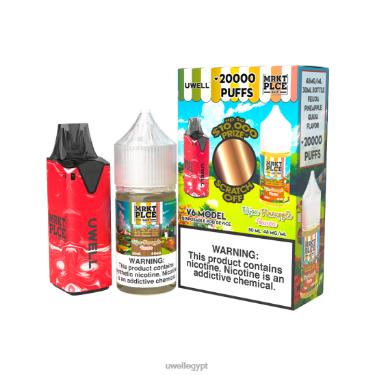 UWELL V6 جهاز استعمال مرة واحدة + عصير بابا 30 مل - باقة كولاب | UWELL Sale CLR: أحمر/FLV: فيجوا أناناس وجوافة 48 مجم T28B8207