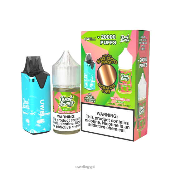 UWELL V6 جهاز استعمال مرة واحدة + عصير بابا 30 مل - باقة كولاب | UWELL Vape سعر CLR: أزرق/FLV: تفاح البطيخ 50 ملغ T28B8205