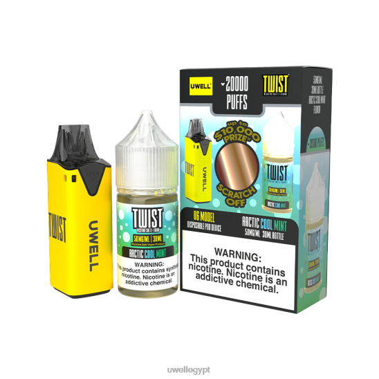 UWELL V6 جهاز استعمال مرة واحدة + عصير بابا 30 مل - باقة كولاب | UWELL Vape سعر CLR: أصفر/FLV: نعناع بارد قطبي 50 مجم T28B8215