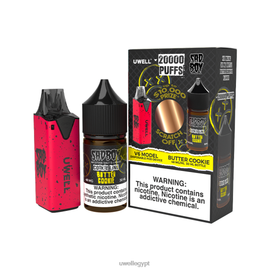 UWELL V6 جهاز استعمال مرة واحدة + عصير بابا 30 مل - باقة كولاب | UWELL Vape Egypt CLR: أحمر/FLV: بسكويت الزبدة 48 ملغ T28B8212
