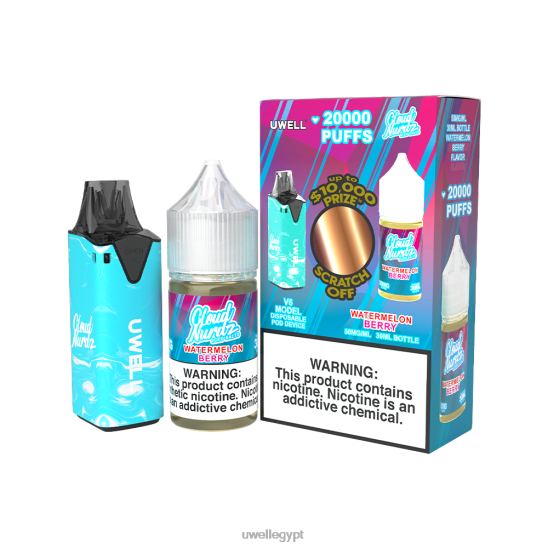 UWELL V6 جهاز استعمال مرة واحدة + عصير بابا 30 مل - باقة كولاب | UWELL Vape Review CLR: أزرق/FLV: توت البطيخ المثلج 50 ملغ T28B8206