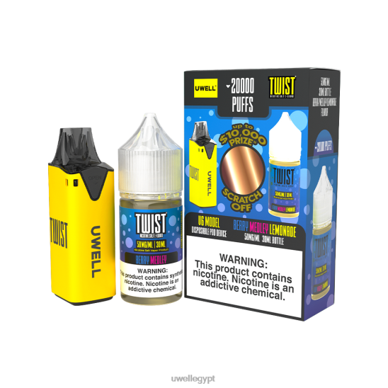 UWELL V6 جهاز استعمال مرة واحدة + عصير بابا 30 مل - باقة كولاب | UWELL Vape Review CLR: أصفر/FLV: عصير ليمون بيري ميدلي 50 ملغ T28B8216